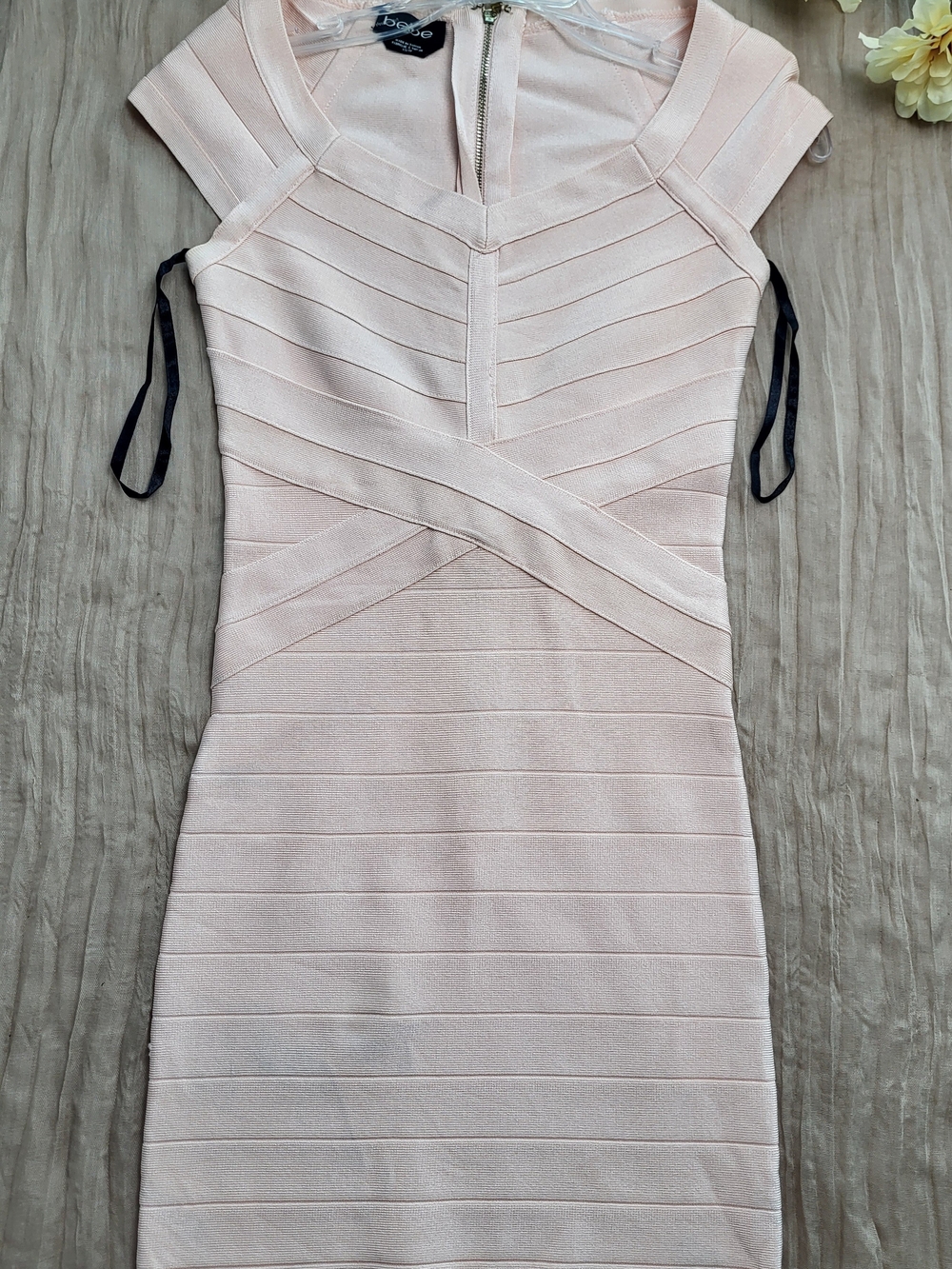 bebe, Light Blush Pink Bandage Midi Dress, Size XS